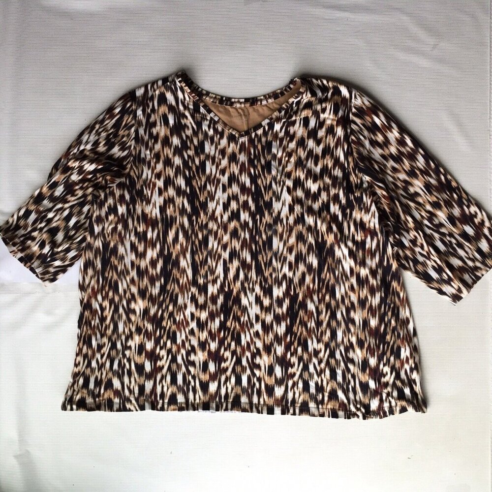 Catherines Shirt Womens 3X Top Blouse Animal Stripe Wood Nature Pattern 26/28